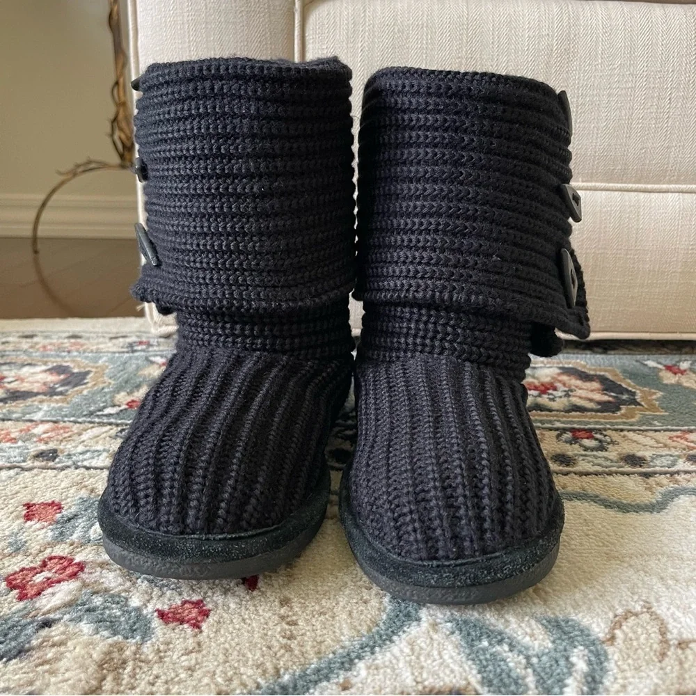 BearPaw Tall Black Knit Sweater Boots